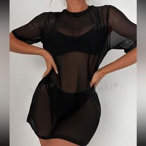 SHEIN sheer women black cover up